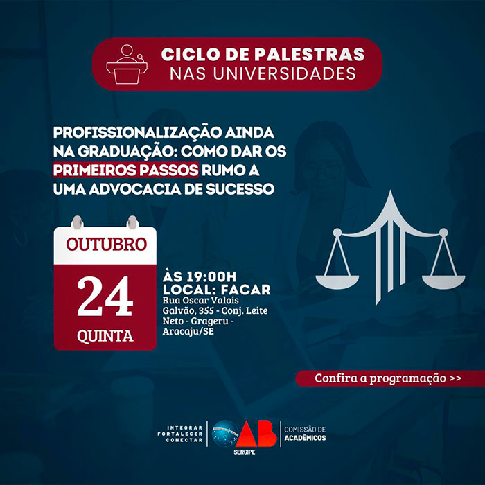 Comissão de Acadêmicos da OAB/SE realizará evento na Faculdade FASER/FACAR